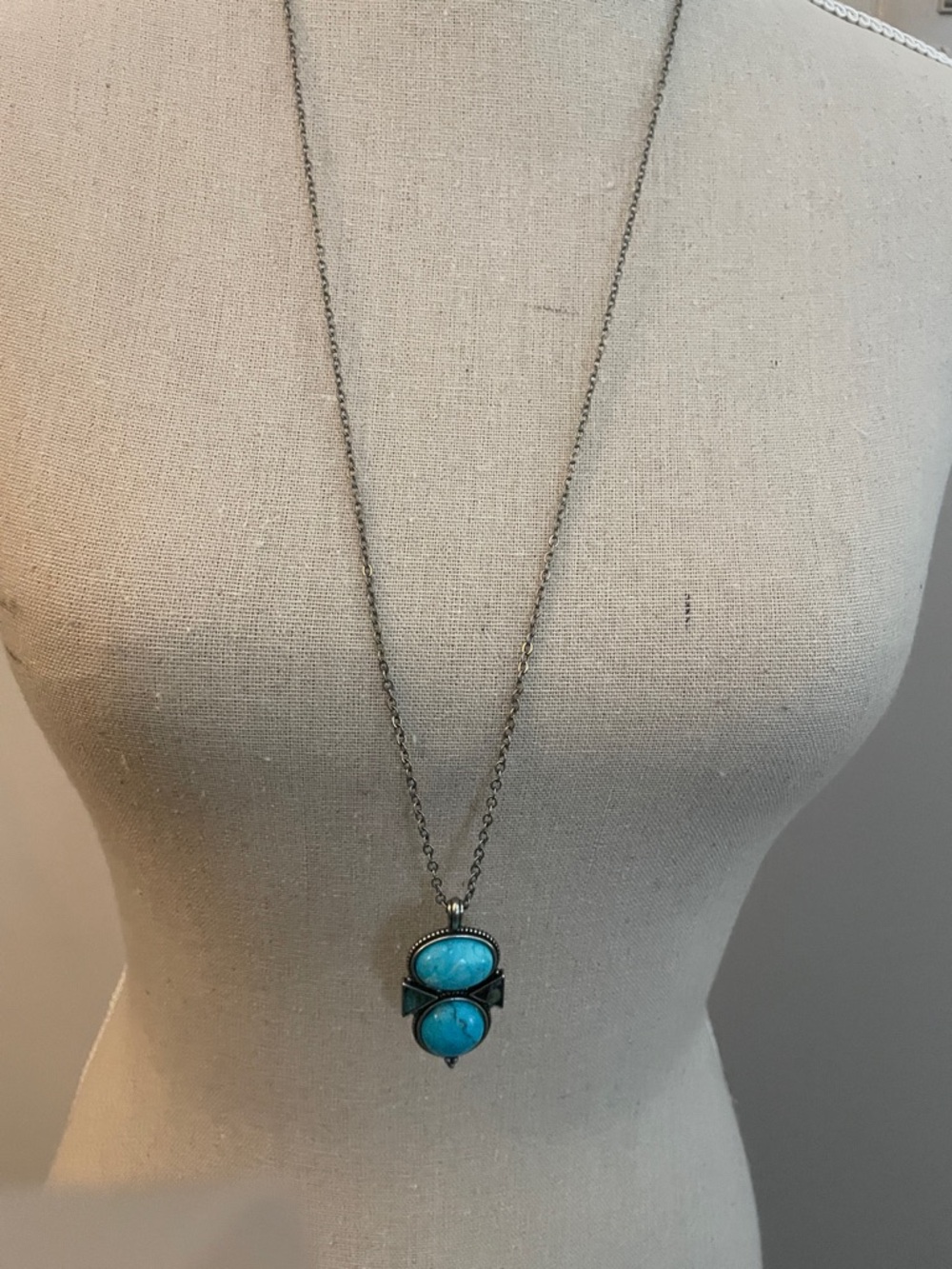 Turquoise Stone Pendant Necklace - Blue Silver Chain American eagle